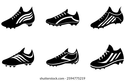 stylized icons of soccer cleats in various designs on a white background