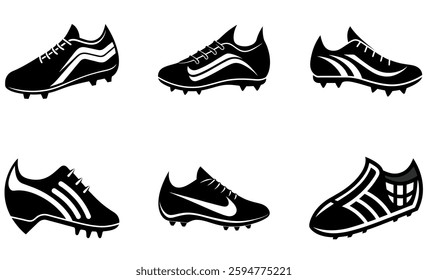 stylized icons of soccer cleats in various designs on a white background