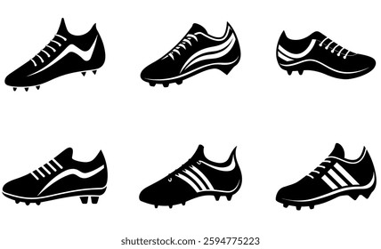 stylized icons of soccer cleats in various designs on a white background