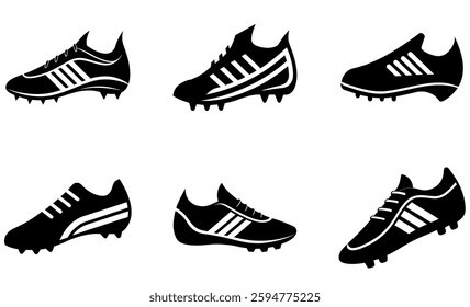 stylized icons of soccer cleats in various designs on a white background