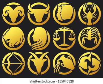 stylized icons of zodiac signs set (horoscope or astrology symbols collection)