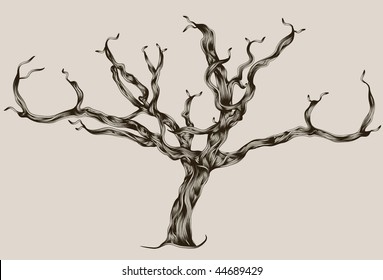 Stylized Illustrated hand drawn dead tree