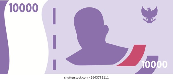 Stylized illustration of a 10000 Rupiah note from Indonesia in purple, suitable for financial, banking, or currency-based educational content.