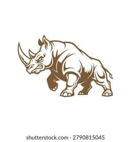 Stylized illustration of an aggressive rhinoceros with exaggerated features