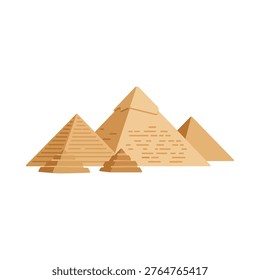 Stylized illustration of ancient egyptian pyramids in a sandy desert landscape