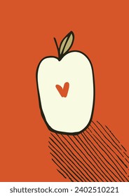 Stylized illustration of an apple. Cartoon fruit. Greeting card.