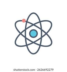 Stylized illustration of atom model on a White Background. Simple vector graphic, educational and modern design.