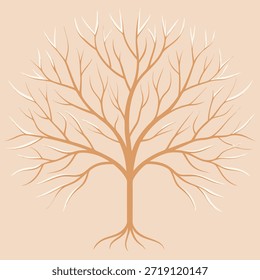 Stylized illustration of a bare tree with spreading branches and roots silhouette