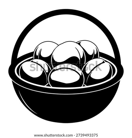 Stylized illustration of a basket filled with round fruits isolated on a white background