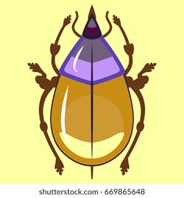Stylized illustration of a beetle. Cartoon style. On a yellow background.
