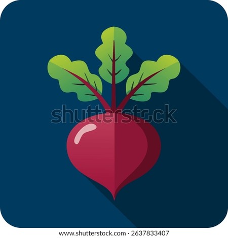 Stylized Illustration of a Beetroot with Green Leaves on Blue Background.