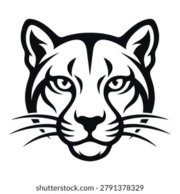 Stylized illustration of a big cat face with whiskers and ears front view icon