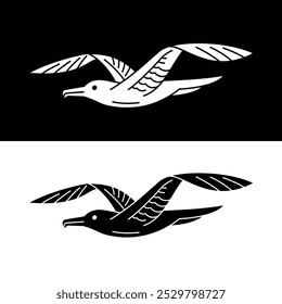 Stylized illustration of a bird. Icon of a soaring bird, seagull, albatross or frigate. Symbol of Kiribati and freedom.