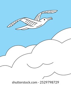 Stylized illustration of a bird. Icon of a soaring bird, seagull, albatross or frigate. Symbol of Kiribati and freedom.