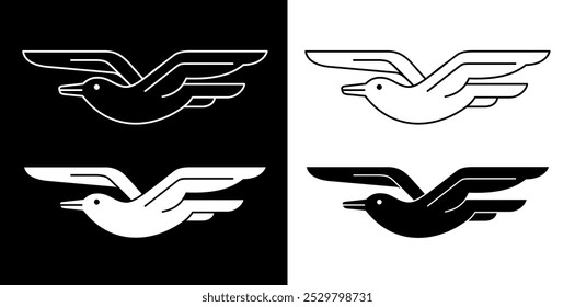 Stylized illustration of a bird. Icon of a soaring bird, seagull, albatross or frigate. Symbol of Kiribati and freedom.