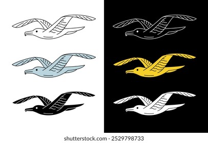 Stylized illustration of a bird. Icon of a soaring bird, seagull, albatross or frigate. Symbol of Kiribati and freedom.