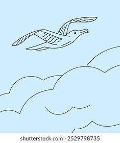 Stylized illustration of a bird. Icon of a soaring bird, seagull, albatross or frigate. Symbol of Kiribati and freedom.