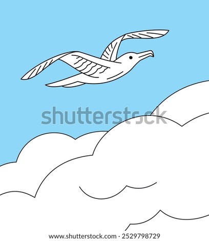 Stylized illustration of a bird. Icon of a soaring bird, seagull, albatross or frigate. Symbol of Kiribati and freedom.