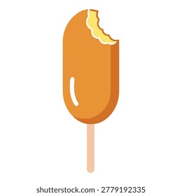 A stylized illustration of a bitten ice cream bar on a stick, isolated on a white background.