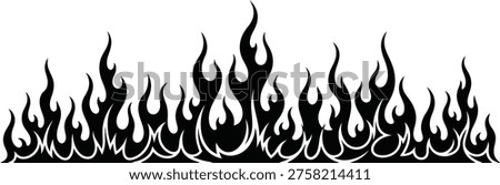 A stylized illustration of black flames on a white background, creating a striking contrast