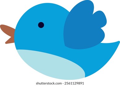 Stylized illustration of a blue bird with a round body, a small beak, and a single eye. The wings are depicted as a single shape extending from the body. The bird is primarily blue with a lighter blue