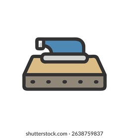 Stylized illustration of a blue clothes iron on White Background