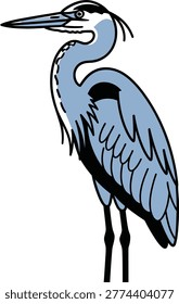 Stylized illustration of a blue heron bird with long legs and neck wading bird white background ardea herodias wildlife illustration standing isolated creature birdwatching waterbird
