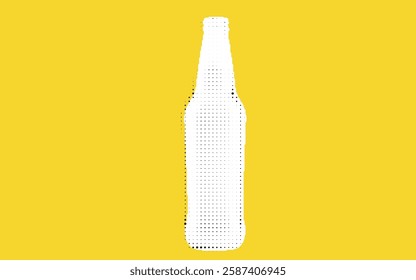 A stylized illustration of a bottle against a bright yellow background, featuring a dotted pattern that creates a modern and minimalist look.