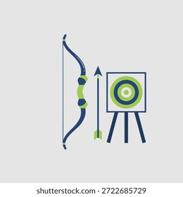 Una ilustración estilizada de un arco, una flecha y un objetivo, que representa el deporte del tiro con arco.
