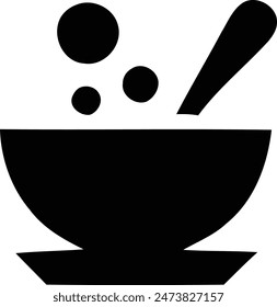 Stylized illustration of a bowl with soup in it.