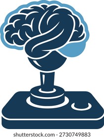 Video Una ilustración estilizada de un cerebro en un joystick de control de juego, con un esquema de color azul y azul claro, sobre un fondo blanco puro.