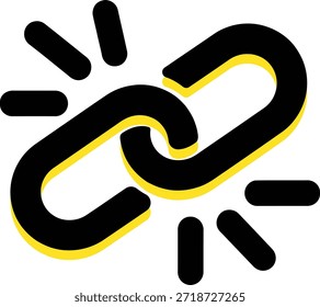 Eine stilisierte Illustration eines gebrochenen Kettengliedes mit schwarzen Umrissen und gelben Akzenten, die die Trennung oder einen Schwachpunkt symbolisieren.