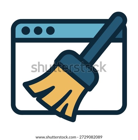 Stylized illustration of a broom cleaning a web browser window with colorful dots representing tabs or notifications symbolizing web cleaning services