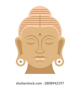 A stylized illustration of a Buddha head with a calm expression, traditional accessories, and a peaceful demeanor, ideal for spiritual or meditation concepts.