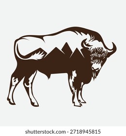 Una ilustración estilizada de un toro con una cordillera en su cuerpo, creando un diseño único y llamativo en marrón y blanco