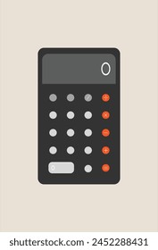 stylized illustration of a calculator, emphasizing its simplicity and functionality. The design features clean lines and a straightforward layout