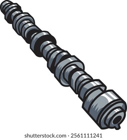 Stylized illustration of a camshaft, capturing the essence of automotive engineering and precision mechanics, perfect for technical and educational visuals