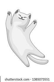 Stylized illustration of cartoon white cat. Cute pet on white background.