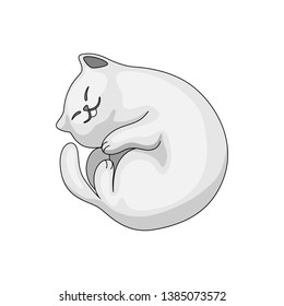 Stylized illustration of cartoon white cat. Cute pet on white background.