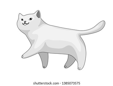 Stylized illustration of cartoon white cat. Cute pet on white background.