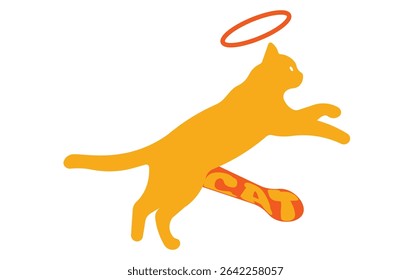 Stylized Illustration of a Cat with Halo in Bright Orange