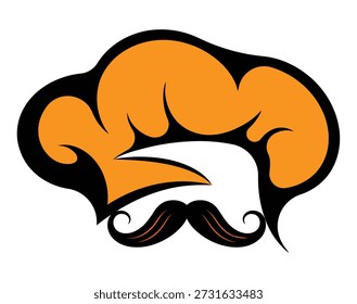 A stylized illustration of a chef hat with a mustache underneath, symbolizing culinary expertise, set against a transparent background for versatile use.