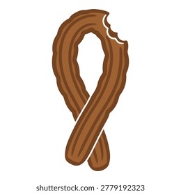 A stylized illustration of a churro shaped into a loop with a bite taken out of it.