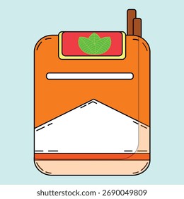 Una ilustración estilizada de un paquete de cigarrillos con hojas de marihuana, que representa el concepto de consumo de cannabis. El diseño es plano, moderno y adecuado para varios proyectos.