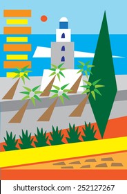 A stylized illustration of the city of Malaga, andalucia,Spain