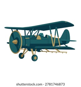 A stylized illustration of a classic biplane with a large propeller and open cockpit.