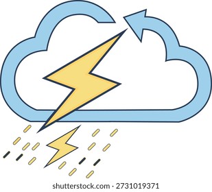 A stylized illustration of a cloud with a lightning bolt and rain, indicating a thunderstorm or severe weather condition