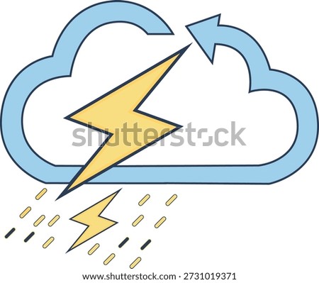 A stylized illustration of a cloud with a lightning bolt and rain, indicating a thunderstorm or severe weather condition