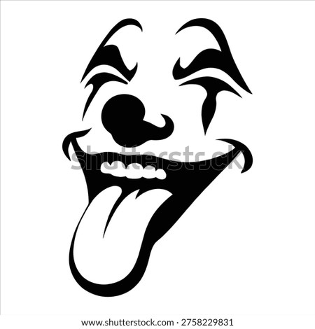 A stylized illustration of a clown's face with a wide grin and tongue out, conveying a sense of playfulness and silliness.