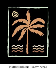 Stylized illustration of a coconut tree. Art alluding to summer and the coast.